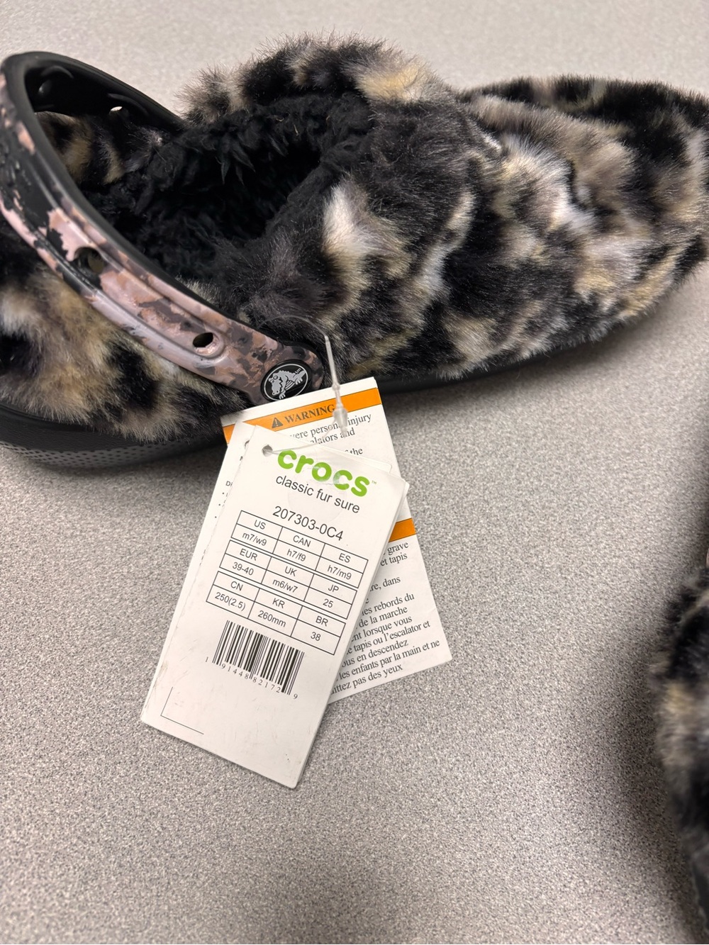 Crocs Classic Fur Sure Clog Black Multi Cheetah Print Women’s 9 Mens 7 NWT - Picture 3 of 6
